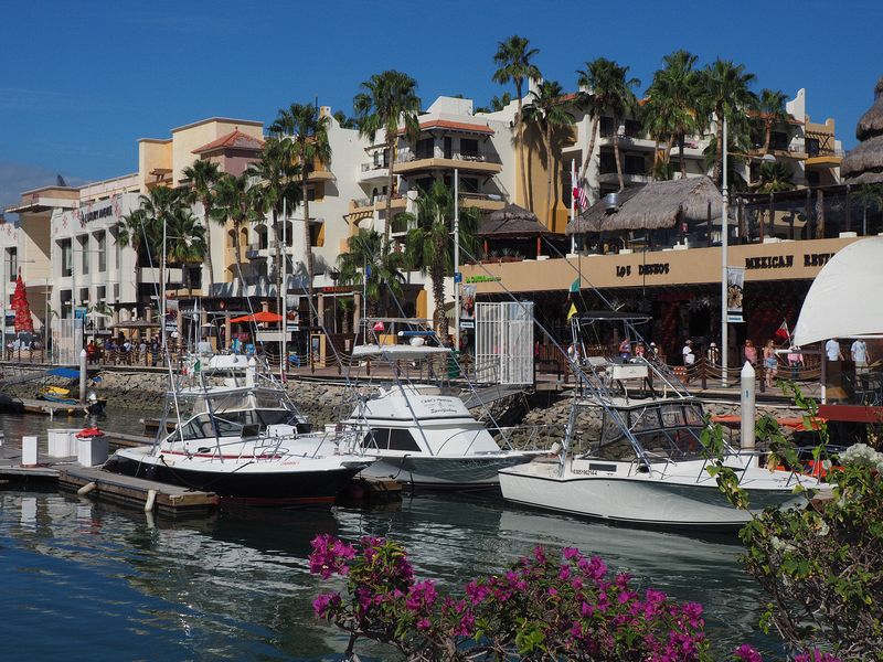 Hotels, shops, and restaurants at the harbor